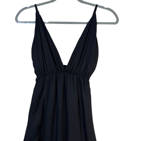 MISSGUIDED Double Front Slit Black Maxi Dress Plunging VNeck Size 2 Elastic Bust - Picture 1 of 10